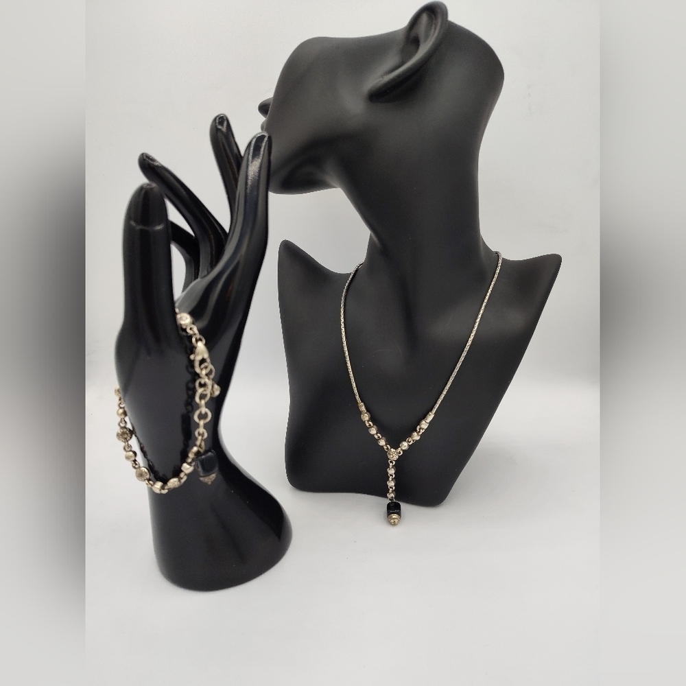 RETIRED VINTAGE Brighton Rigoletto Silvertone And Black Crystal Set - Picture 4 of 6